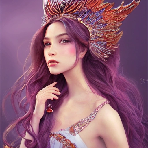 full-head Beautiful fantasy princess , mid-shot, intricate detailed sharp freeform headdress, correct face, elegant, centered head, sharp face, detailed face, highly detailed, digital painting, colorful, beautiful colors, artstation, concept art, smooth, illustration, art by Krenz Cushart and, ArtGerm