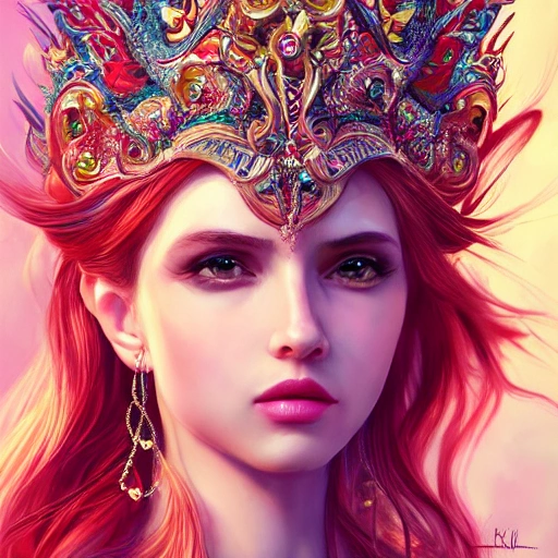 full-head Beautiful fantasy princess , mid-shot, intricate detailed sharp freeform headdress, correct face, elegant, centered head, sharp face, detailed face, highly detailed, digital painting, colorful, beautiful colors, artstation, concept art, smooth, illustration, art by Krenz Cushart and ArtGerm