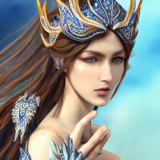 blue and silver and brown , full-head Beautiful fantasy princess ...