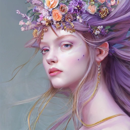 lilac and white and peach, full-head Beautiful fantasy princess ...