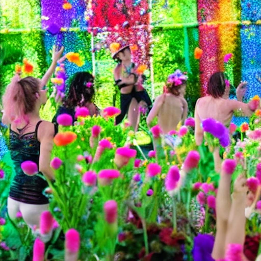 flower dance rave in a greenhouse