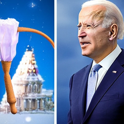 President Zelensky Of Ukraine Looks Like Cinderella, President Biden Of The United States Looks Like A Fairy, President Biden Turns A Slingshot Into A Patriot Missile System And Gives It To President Zelensky Of Ukraine, 3D