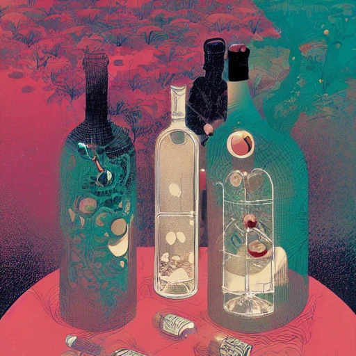 magic, bottle, wine, grappes by victo ngai