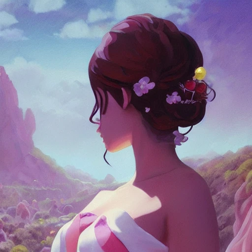 concept art painting of a fantasy una bella diosa mujer rodeada de uvas, racimos de uvas, hojas de parra, copas de vino y botellas, diseño para cartel, and red wine, very coherent, airbrush, art in the style of makoto shinkai and greg rutkowski and albert bierstadt and james gurney ,