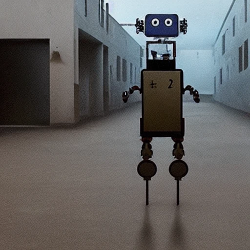 A robot escaping from a military facility