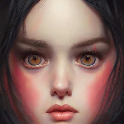 Realistic portrait of a young girl with black hair, fantasy, long hair, very detailed, digital painting, trend artstation, in sharp focus, illustration, art by tom bagshaw, Oil Painting, Oil Painting, Water Color