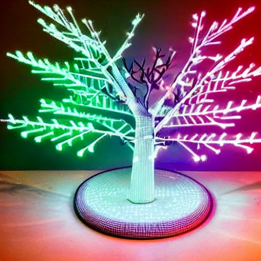 navidad, árbol de pino, luces blancas, luces amarillas, luces rojas, luna en el fondo, libros en el árbol,  Trippy, 3D