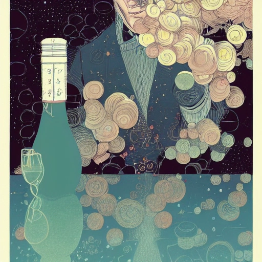 magic, bottle, wine, grappes, bunches of grappes by victo ngai