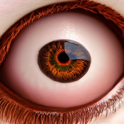 hyperrealistic brown eye of a redheaded women
