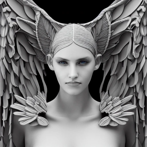 mdjrny-v4 style, symmetric, intricate, centred 3d render ultra detailed of a beautiful porcelain isis covered profile portrait woman with wings, 150 mm, beautiful studio soft light, rim light, vibrant details, luxurious antic, hyperrealistic, anatomical, facial muscles, blade runner atmosphere , elegant, octane render, by caravaggio photos style, 8k