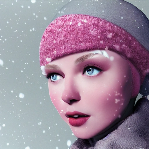 wide of a beautiful girl, winter elements, pink, silver, white holiday theme, hyper realistic, symmetrical face, symmetrical eyes, trending on artstation, 3D, Cartoon