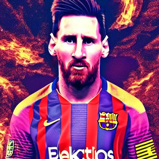 Messi mixed with a fire aura half alien half-human, 3D, Trippy