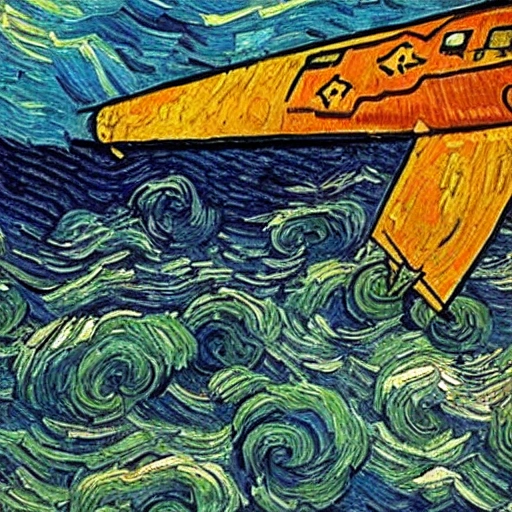 Painting of a crashing plane in Van Gogh style