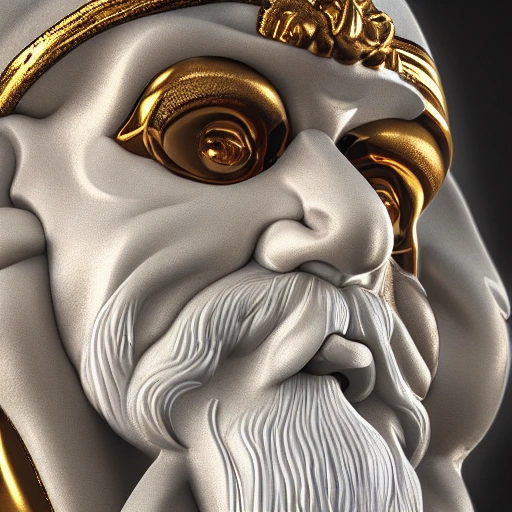 symmetric, intricate, centred 3d render ultra detailed of a beautiful marble, whitw and gold profile santa claus, 20 mm, beautiful studio soft light, vibrant detailsm hyperrealistic, anatomical, facial muscles, blade runner atmosphere , elegant, octane render