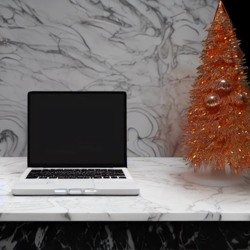 intricate, 3d render ultra detailed of a beautiful marble, white and gold santa claus coding on a laptop, beautiful studio soft light, vibrant details, luxurious antic, hyperrealistic, blade runner atmosphere , elegant, octane render