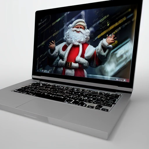 mdjrny-v4 style,, 3d render ultra detailed of a beautiful marble, white and gold santa claus using a laptop, beautiful studio soft light, vibrant details, hyperrealistic, blade runner atmosphere, octane render,   H. R. Giger style, 8k