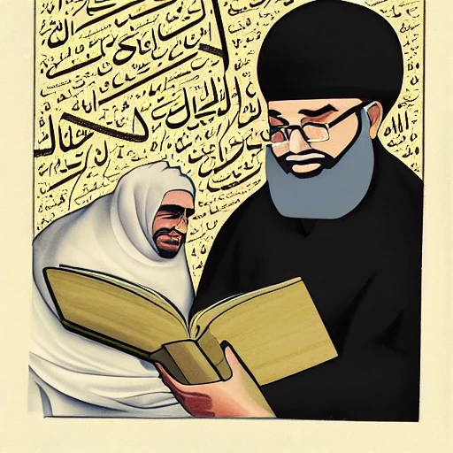 Artistic drawing of a Muslim scholar reading a book, contrasted next to a religious taliban zealot
