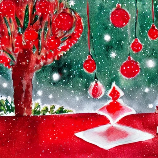 navidad, fiestas, feliz día, rojo en el fondo, árbol de navidad estilizado, Water Color