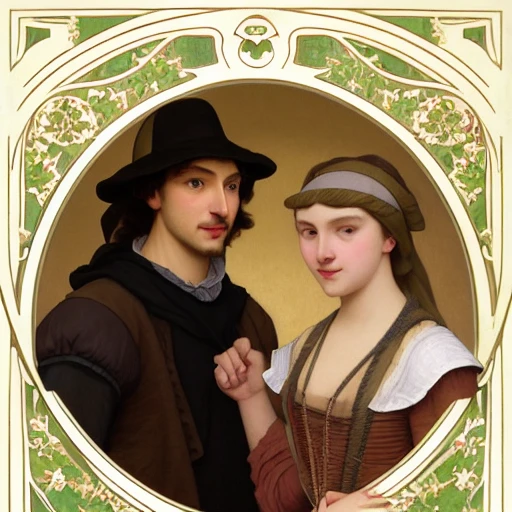 mdjrny-v4 style portrait of a man with no beard and woman in the middle ages 1500 with happy face, highly detailed, artstation, concept art, by krenz cushart and donato giancola and william adolph bouguereau and alphonse mucha, elegant, highly detailed, digital painting, artstation, concept art, smooth, sharp focus, illustration, art by artgerm and greg rutkowski and alphonse mucha, 8k, realistic