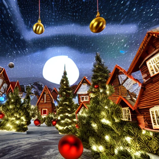 mdjrny-v4 style, ultra detailed alien planet, village, wooden houses, nature, relaxation, soothing, inspiration, landscapes, epic, natural wonders, futuristic tech, AI, magic, wonder, realms, Christmas, joy, homes, sparkling lights, colorful decorations, giant glowing tree, snow, festive activities, carols, 8k, render unreal engine

{
"seed": "496954250"
"steps": 100,
"width": 1920,
"height": 1080,
"version": "SD1.4_SH",
"guidance_scale": 7.5
}