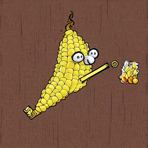 Anthropomorphic corn smoking a blunt 