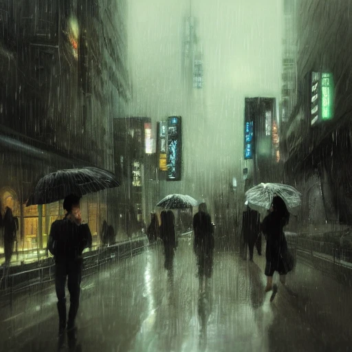 Ruan Jia, night, high-detail human face, black-haired young man, black-haired beauty, back to back, Japanese, 4K, light and shadow, rainy city in the background