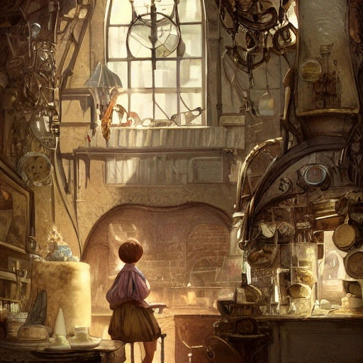 cute scene inside a historic fantasy cheese factory with "a gray mouse"! fantasy, intricate, elegant, highly detailed, digital painting, artstation, concept art, smooth, sharp focus, illustration, art by artgerm and greg rutkowski and alphonse mucha, cfg 7