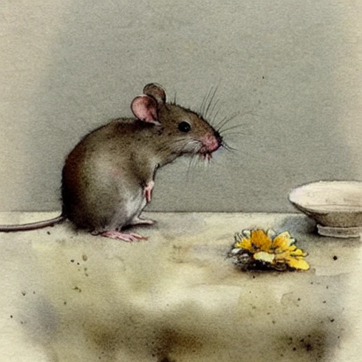 charming gray mouse sits next to another lightbrown mouse on a dining table, noble, ( ( ( ( ( ( ( ( ( ( loose loose watercolor of flowers painterly, granular splatter dripping. muted colors. ) ) ) ) ) ) ) ) ) ) by jean - baptiste monge!!!!!!!!!!!!!!!!!!!!!!!!!!!!!! 