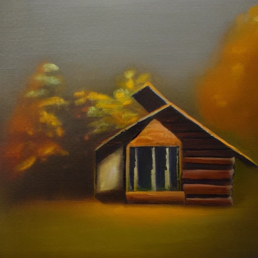 wooden house, Oil Painting