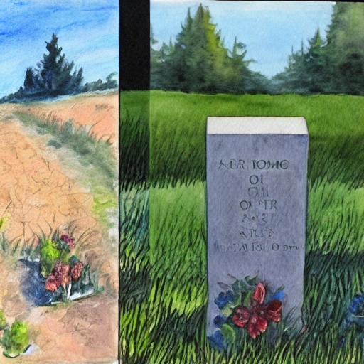 Home on the left, grave on the right, Water Color, Oil Painting,