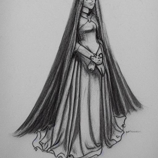 Garota princesa com roupas medieval , Pencil Sketch