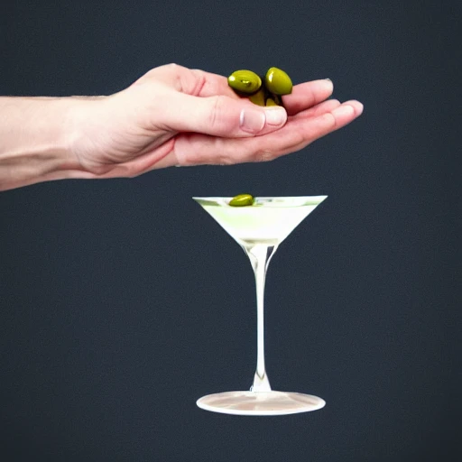 a hand holding a martini glass with olives in it, a stock photo by Hedi Xandt, behance contest winner, transgressive art, behance hd, pop art, rendered in cinema4d