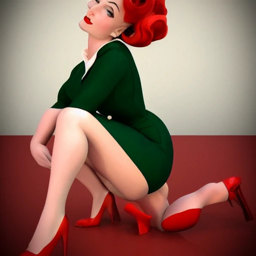 1950s pin-up style lady, 3D