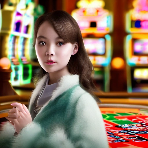 closeup portrait of pure young girl, wearing a coat, the interior of the casino in Shanghai during the Republic of China, open the sieve jar, surrounded by gamblers and warlords soft cinematic lighting, muted colors, hyperrealistic, 8k, octane render art station