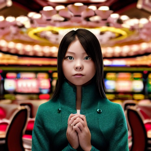 closeup portrait of pure young girl, wearing a coat, the interior of the casino in Shanghai during the Republic of China, open the sieve jar, surrounded by gamblers and warlords soft cinematic lighting, muted colors, hyperrealistic, 8k, octane render art station Ibuki Satsuki