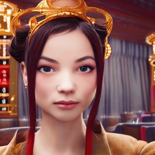 closeup portrait of pure young girl, wearing a coat, the interior of the casino in 30‘Shanghai during the Republic of China, surrounded by gamblers and warlords soft cinematic lighting, muted colors, hyperrealistic, 8k, octane render art station Ibuki Satsuki