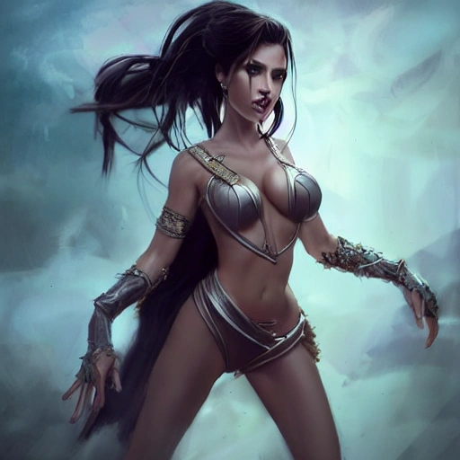 mdjrny-v4 style, princess fight, dynamic pose; Artgerm, Wlop, Greg Rutkowski; the perfect mix of Emily Ratajkowski, Ana de Armas, Kate Beckinsale, Angelina Jolie and Adriana Lima as a warrior princess; highly detailed than skin; beautiful long hair, intricately detailed eyes; low-cut black leather top; wielding an axe; Attractive; Flames in the background; Lumen Global Illumination, Lord of the Rings, Game of Thrones, Hyper Realistic, Hyper Detailed, 8k,