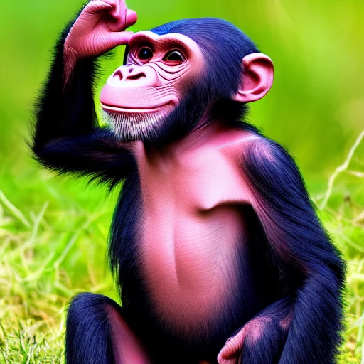 A very happy pink chimpanzee cub, pizar style, 3D