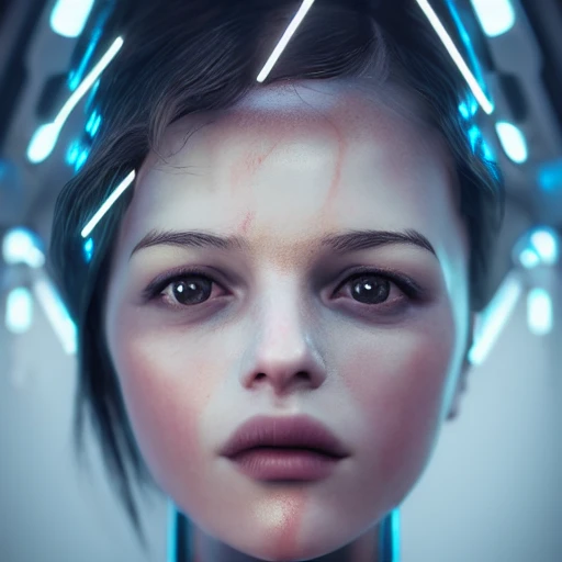 closeup portrait of a beatiful girl, a porcelain face and head, robotic parts, cyberpunk, cable electric wires, hyperrealistic, fantasy, octane render, intricate, concept art, 8k, professional studio lighting