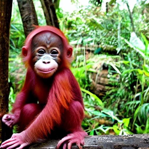 ciberpunk, a Friendly happy pink orangutan baby
