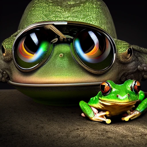 portrait frog in hut and glasses, 3D render, CGI, Color Grading, Dramatic, Studio Lighting, Beautiful Lighting