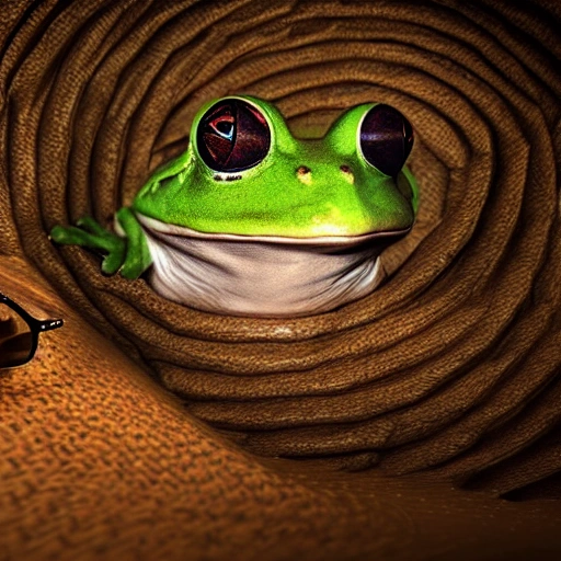 portrait frog in hut and glasses, 3D render, CGI, Color Grading, Dramatic, Studio Lighting, Beautiful Lighting