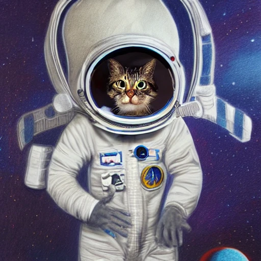 cat astronaut, Trippy, Pencil Sketch, 3D