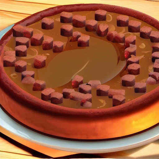 Hyperealistic videogame flan dessert glistening. Giant flan, flan dessert, colorful, surreal