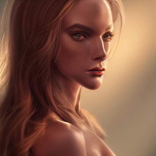 statuesque woman, beautiful face, long golden hair, smooth skin, very detailed, in the style of American cartoonist Bill Ward, 8k, hyperrealistic, perfect composition, soft cinematic lighting, background blur, octane render,