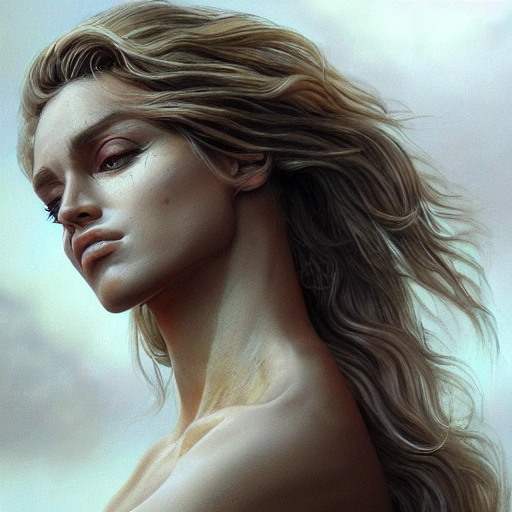 statuesque woman, beautiful face, long golden hair, smooth skin, very detailed, in the style of American artist Boris Vallejo, 8k, hyperrealistic, perfect composition, soft cinematic lighting, background blur, octane render, , Water Color