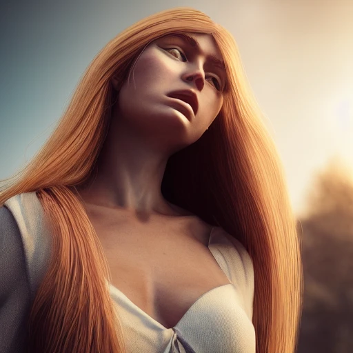 statuesque Swedish woman, beautiful face, long golden hair, smooth skin, very detailed, 8k, hyperrealistic, perfect composition, soft cinematic lighting, background blur, octane render,