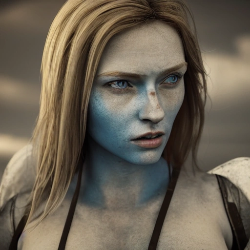 photo of an extremely beautiful Swedish woman, standing by a battle-scarred starfighter, very detailed, very beautiful face, very detailed face, blue eyes, long golden blonde hair, huge breasts, smooth skin, 8k, hyperrealistic, perfect composition, soft cinematic lighting, octane render, , 3D