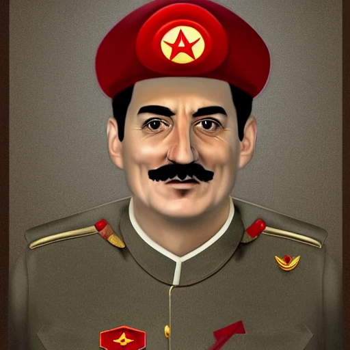 robotic mario stalin with hummer and sickle instied hands and gold star on chest graphic like mario odysey
