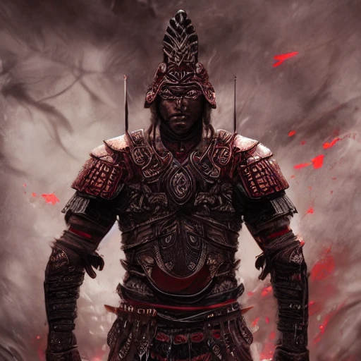 ultra photo-realistic, ancient warrior character portrait, anger, variants of bloodred and dark colors, athletic, fit, in armor, focus on face, style, at light, intricate, masterpiece, state-of-the-art, expert, insanely detailed, 4k resolution, john William warehouse, Charlie Bowater, Agnes Cecile, Gabriel Ferrier, composition, framing, professional studio lighting, octane render, 3d